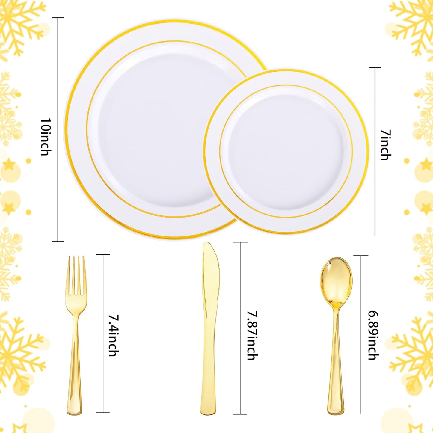 Supernal 60pcs Gold Plastic Dinnerware Set Includes Gold Plastic Plates and Disposable Silverware,Disposable Party Plates and Flatware Service for 12 Guests,Perfect for Birthday,Party,Wedding