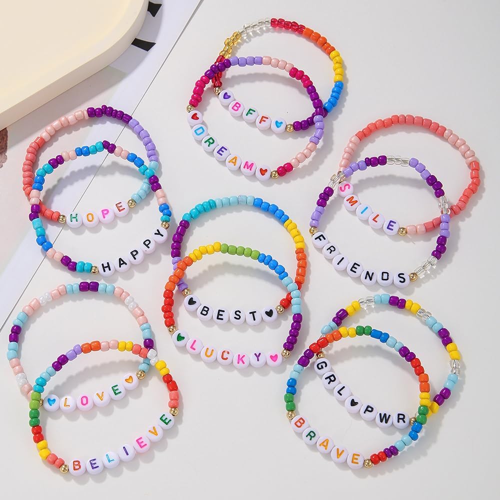 Friendship Bracelets Boho Stackable Bracelets for Women Surfer Heishi Clay Bead Bracelets Stretch Preppy Bracelets Colorful Boho Bracelets for Women