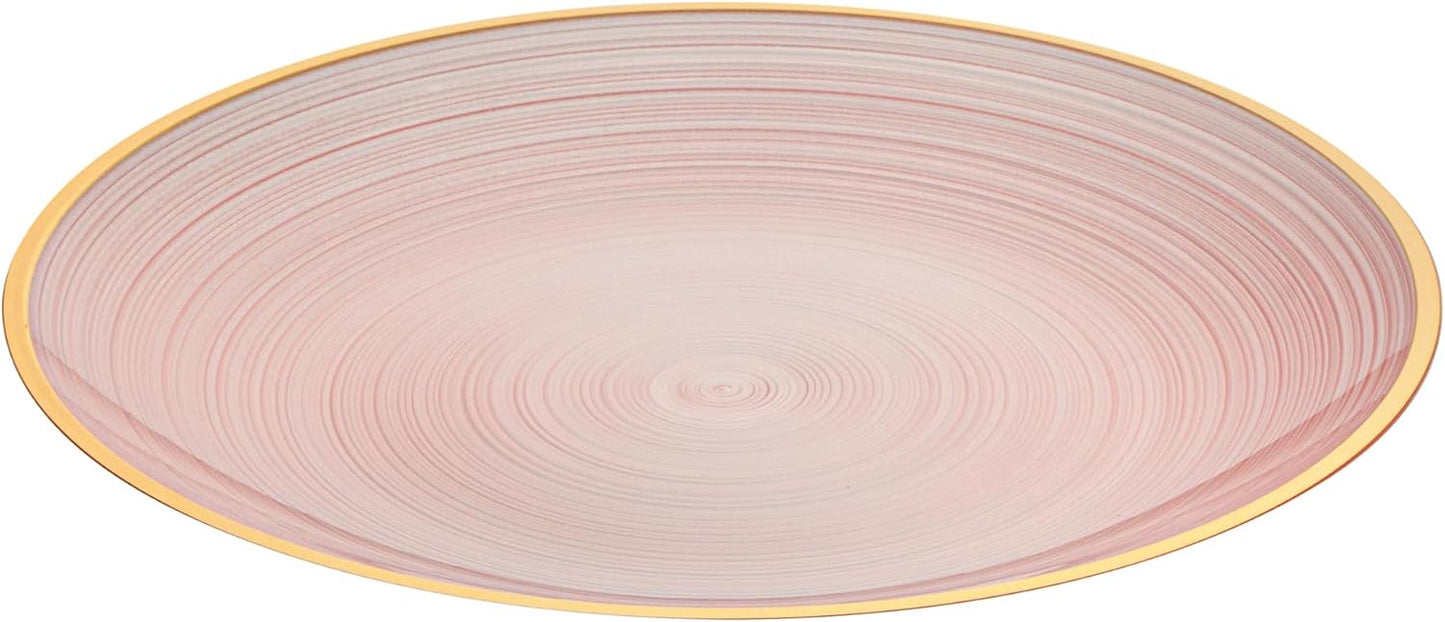 Restaurantware Plastic Plates 20 Pcs 7.25" Gold Rimmed Disposable Plates Heavy-Duty Pink Translucent Rippled Plastic Dinner Servers for Party, Weddings, Salads, Desserts, and Appetizers
