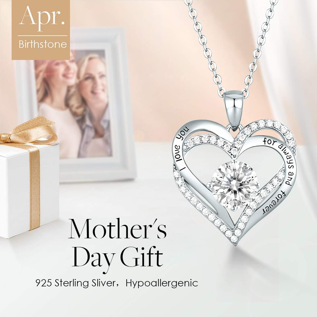 CDE Forever Love Heart Necklaces for Women, Wedding Anniversary, Birthday Mothers Day Christmas Day Gifts for Mom, Mother, Wife, friend, S925 Silver Jewelry with Birthstone Pendant