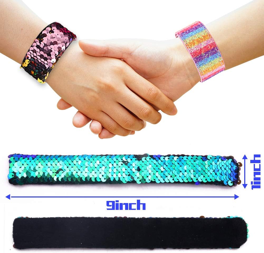 VGOODALL 12 PCS Glitter Slap Bracelet for Kids Sequin Mermaid Bracelet Wristband for Birthday Party Favors Supplies