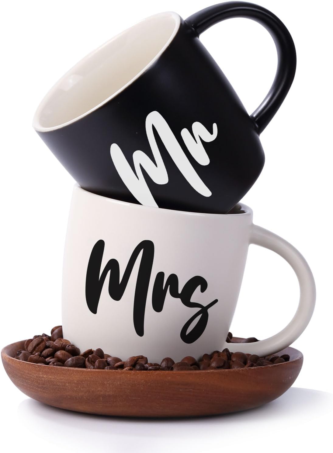 12 oz Mr and Mrs Mug, Ceramic Coffee Mug for the Couple, Ideal Gift for Engagement, Anniversary, His and Hers, Bride and Groom,Wedding Gifts for Couples 2025 - Set of 2 (Black & White)