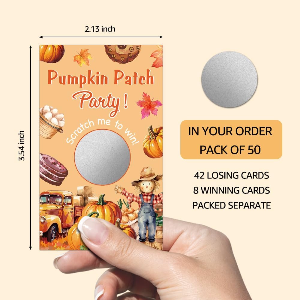 50 Pack Pumpkin Thanksgiving Theme Patch Scratch Off Game, Funny Scratch Cards for Fall Party Game, Thanksgiving Raffle Tickets for Birthday Games, Baby Shower, Thank You Party Games