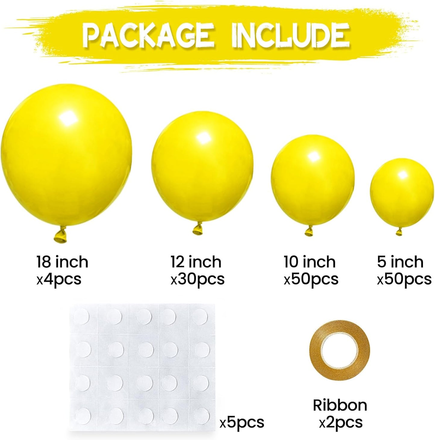 134Pcs Yellow Balloons Different Sizes 5 10 12 18 Inch Yellow Balloon Garland Arch Kit, Latex Balloons for Birthday Wedding Baby Shower Party Decorations.