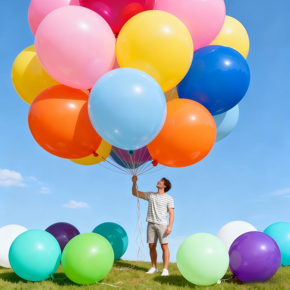 25 Pack 36 Inch Giant Balloons Latex Large Assorted Color Rainbow Big Balloon 12 Kinds Colorful for Birthday Wedding Baby Shower Anniversaries Store Party Decorations