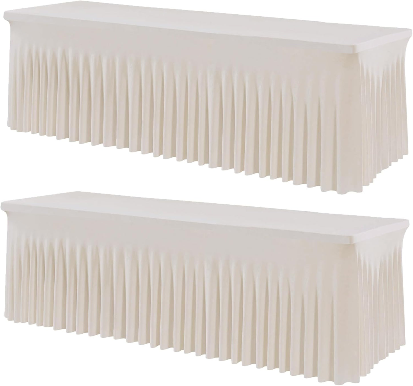 2 Pack Spandex Ivory Table Clothes for 8 Foot Rectangle Tables, Stretch Table Cloth 8ft Fitted Table Cover Desk Skirt for Parties Weddings Birthday Banquet Baby Shower