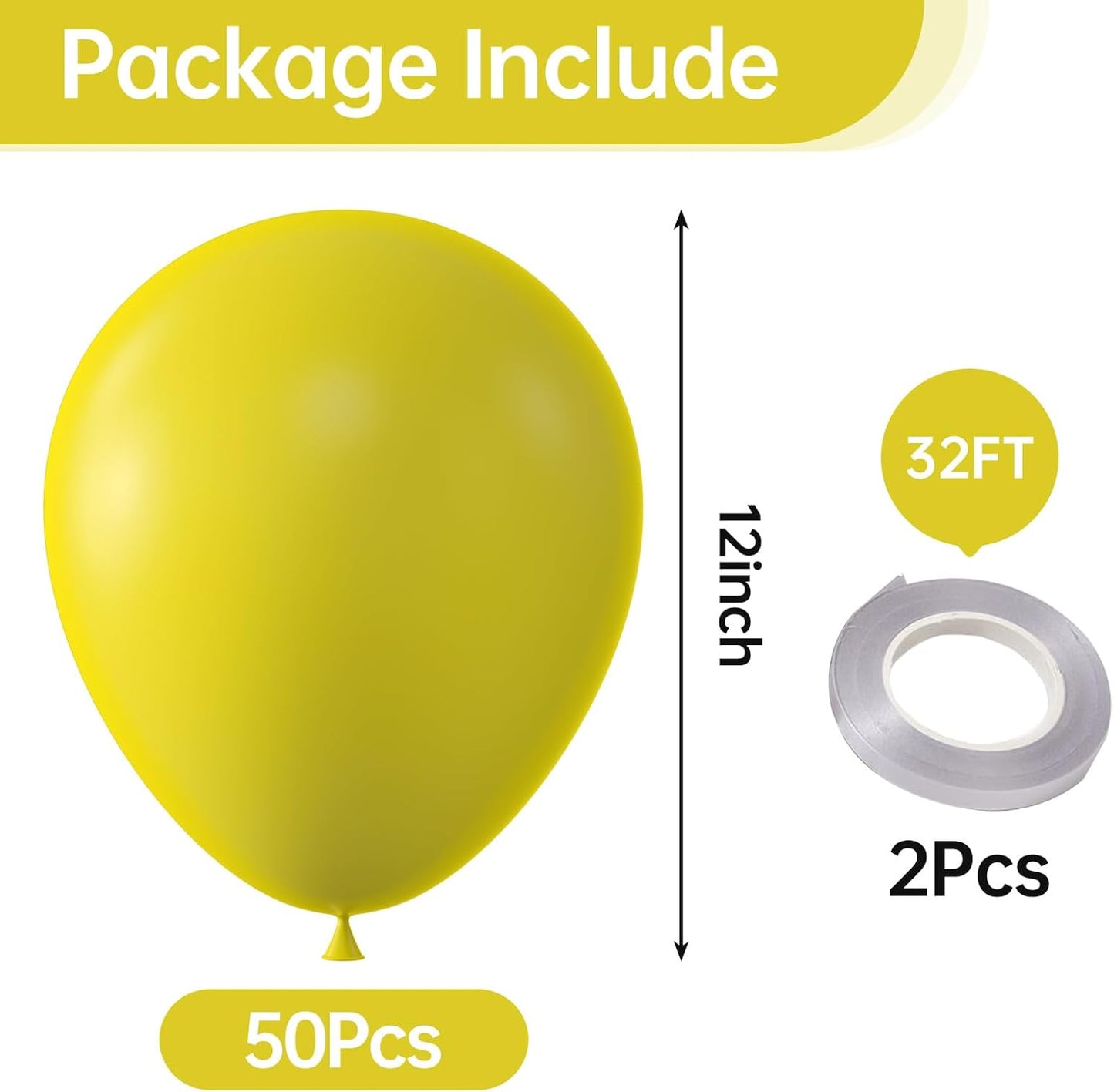 KALOR 12 Inch Yellow Balloons, 50 Pcs Latex Helium Balloons for Kid's Birthday Party, Baby Shower, Wedding, Graduate Party Decorations