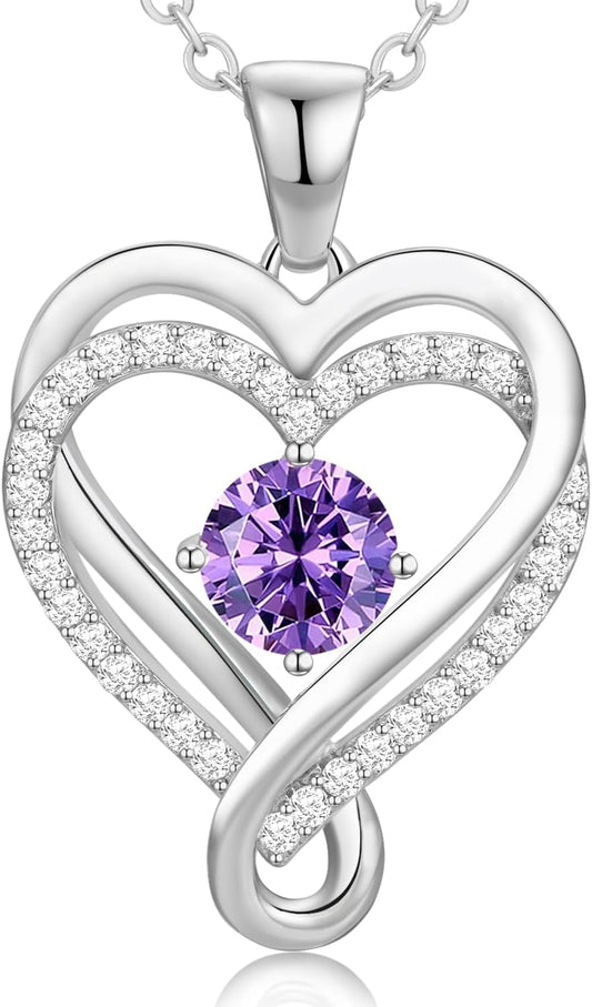 18K Rose Gold Infinity Love Heart Birthstone Necklace for Women Wife, Anniversary for Women Wife Birthday Gift for Her Girlfriend Mom Daughters, I Love You Women's Jewelry S925 Sterling Silver