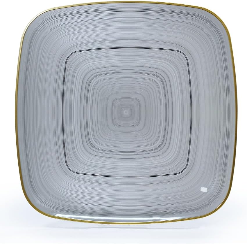 " OCCASIONS " 50 Plates Pack (25 Guests)-Wedding Party Disposable Plastic Plate Set -25 x 10'' Dinner + 25 x 7'' Salad & Dessert plates (Belize Square in Black & Gold)