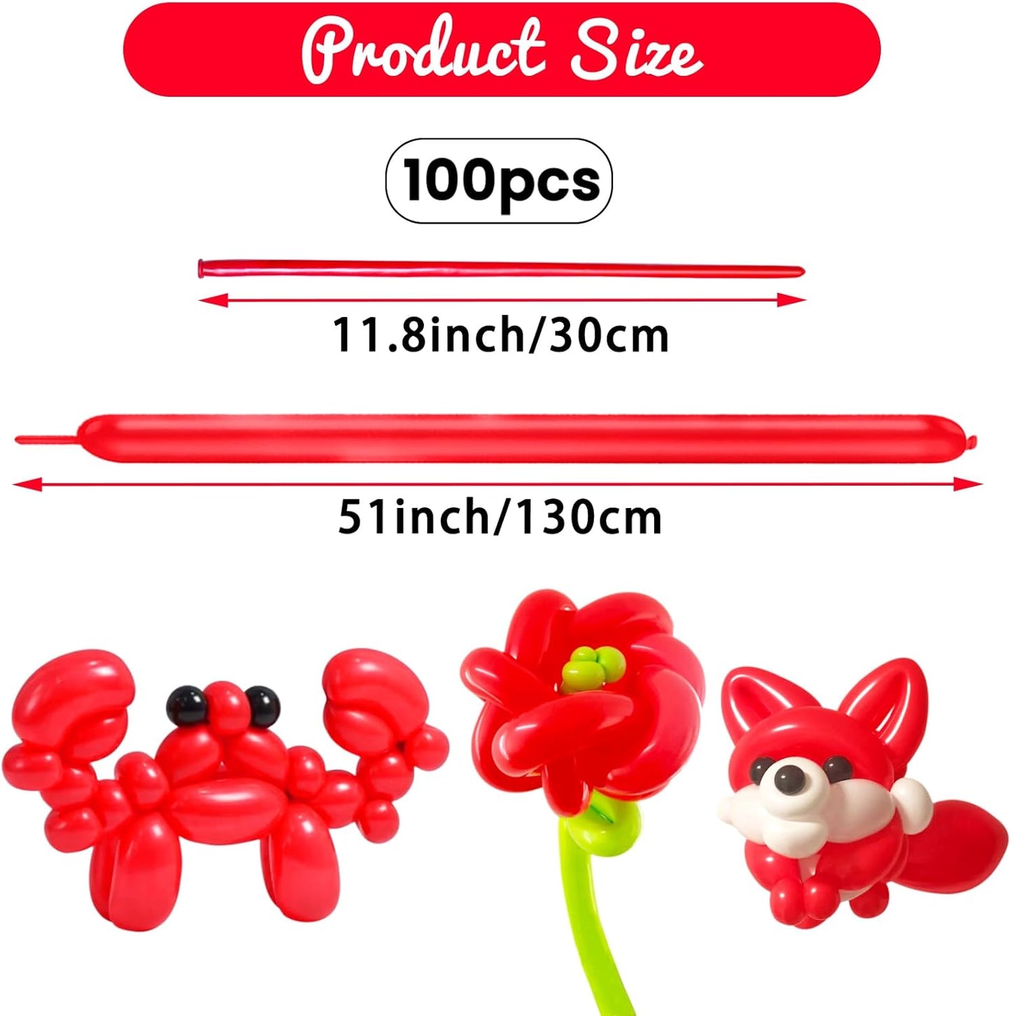 100Pcs Red 260 Balloons, Long Balloon for Tying Balloon Arch, Long Skinny Balloons for Twisting Ballons Animal balloons Birthday Party Wedding Festival Decorations