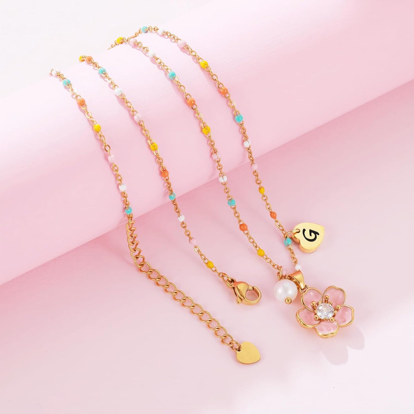 DS Flower Girl Necklace Gifts |Heart Initial Letter Flower Necklaces with Pearl Charm for Women | Personalized Wedding Proposal Bridal Shower Party Jewelry Gift | 18K Gold Plated Stainless Steel