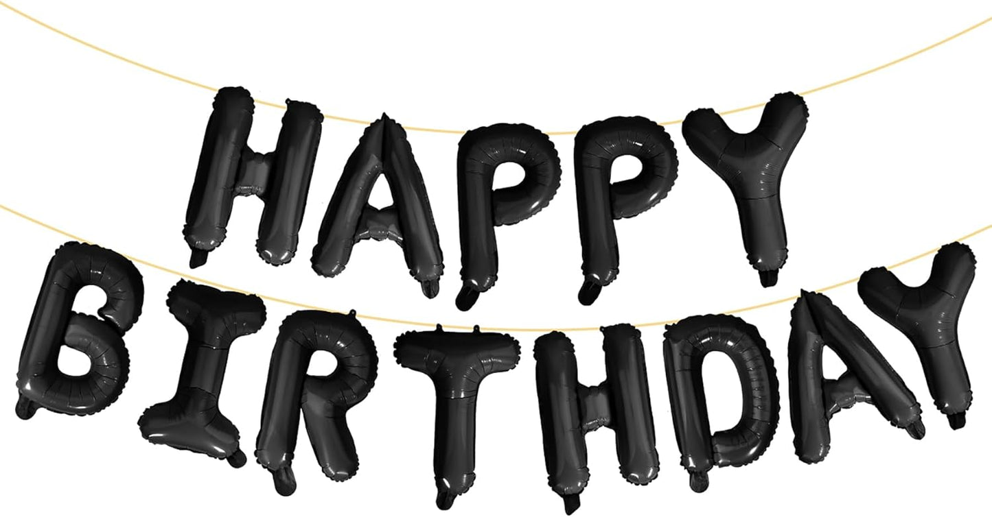 LIOZEOKUN Happy Birthday Balloon Letters 16 inch Mylar Foil Birthday Balloons Banner Sign for Birthday Party Decorations Supplies (Black)