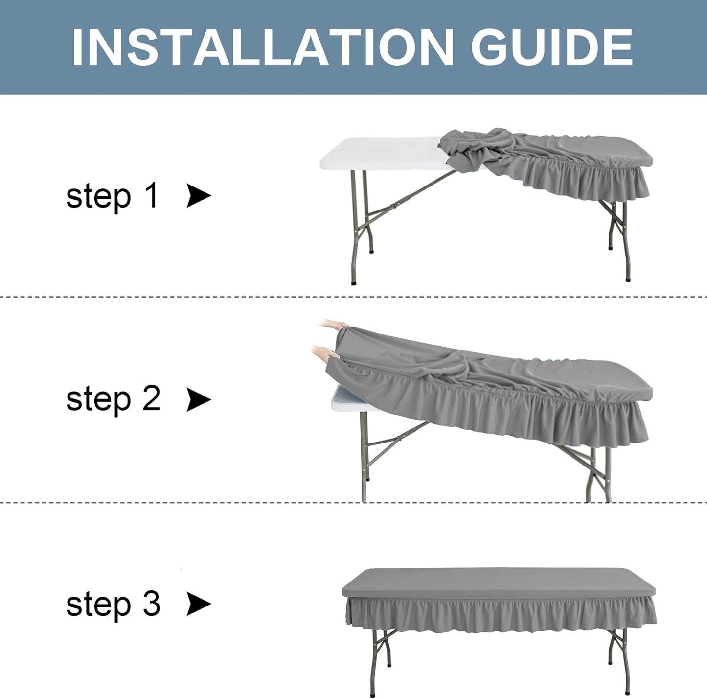 4ft Light Grey Stretch Tablecloth for Rectangular Tables - Flared Wrap Design, Waterproof, Wrinkle-Resistant, Washable - Ideal for Weddings, Parties, Banquets & Table Protection