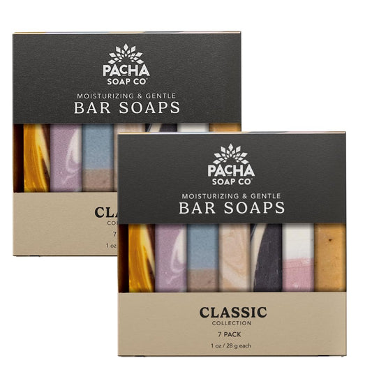 PACHA SOAP Variety Bar Soap Set 2 Pack | Classic Scents | Trial & Travel Size | Premium, Hydrating, Clean Ingredients | Hand Cleanser, Face & Body Wash | Handcrafted in the USA, 7 oz Each