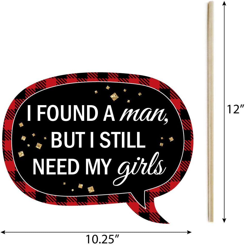 Big Dot of Happiness Funny Flannel Fling Before the Ring - Buffalo Plaid Bachelorette Party Photo Booth Props Kit - 10 Piece