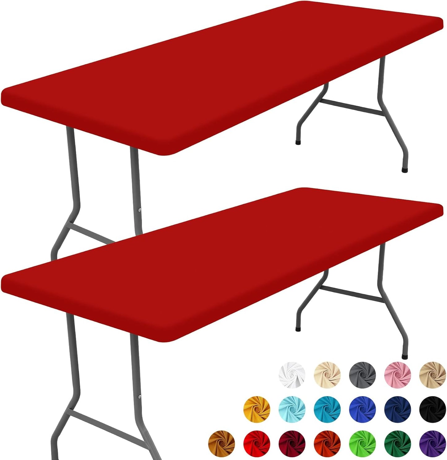 Spandex 8 Foot Rectangle Table Cloth 2 Pack, Elastic Fitted Tablecloths for Picnic, Stretch Washable Patio Table Cover for Outdoor, Camping, Banquet and Parties (Red, 30"x96")