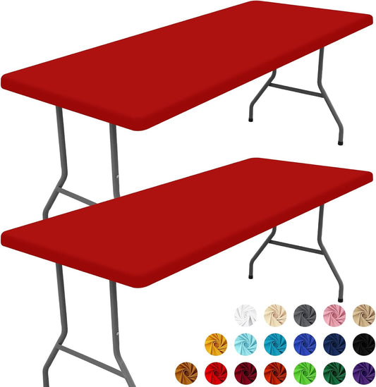 Spandex 4 Foot Rectangle Table Cloth 2 Pack, Elastic Fitted Tablecloths for Picnic, Stretch Washable Patio Table Cover for Outdoor, Camping, Banquet and Parties (Red, 30"x48")