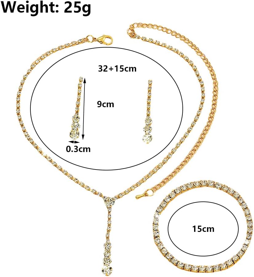 GIGB PBDK Dainty Silver Jewelry Set Crystal Rhinestone Pendant Necklace Bracelet Earrings Trendy Bridal Wedding Prom Dresses Costume Jewelry Sets for Women Wife