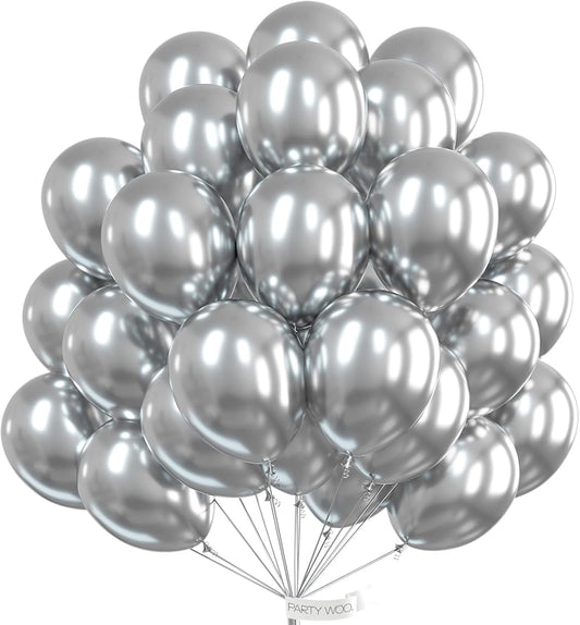 PartyWoo Metallic Silver Balloons, 50 pcs 12 Inch Silver Metallic Balloons, Silver Balloons for Balloon Garland or Arch as Wedding Decorations, Birthday Decorations, Party Decorations, Silver-G102