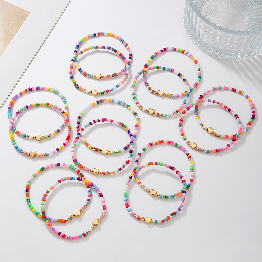 Friendship Bracelets Boho Stackable Bracelets for Women Surfer Heishi Clay Bead Bracelets Stretch Preppy Bracelets Colorful Boho Bracelets for Women