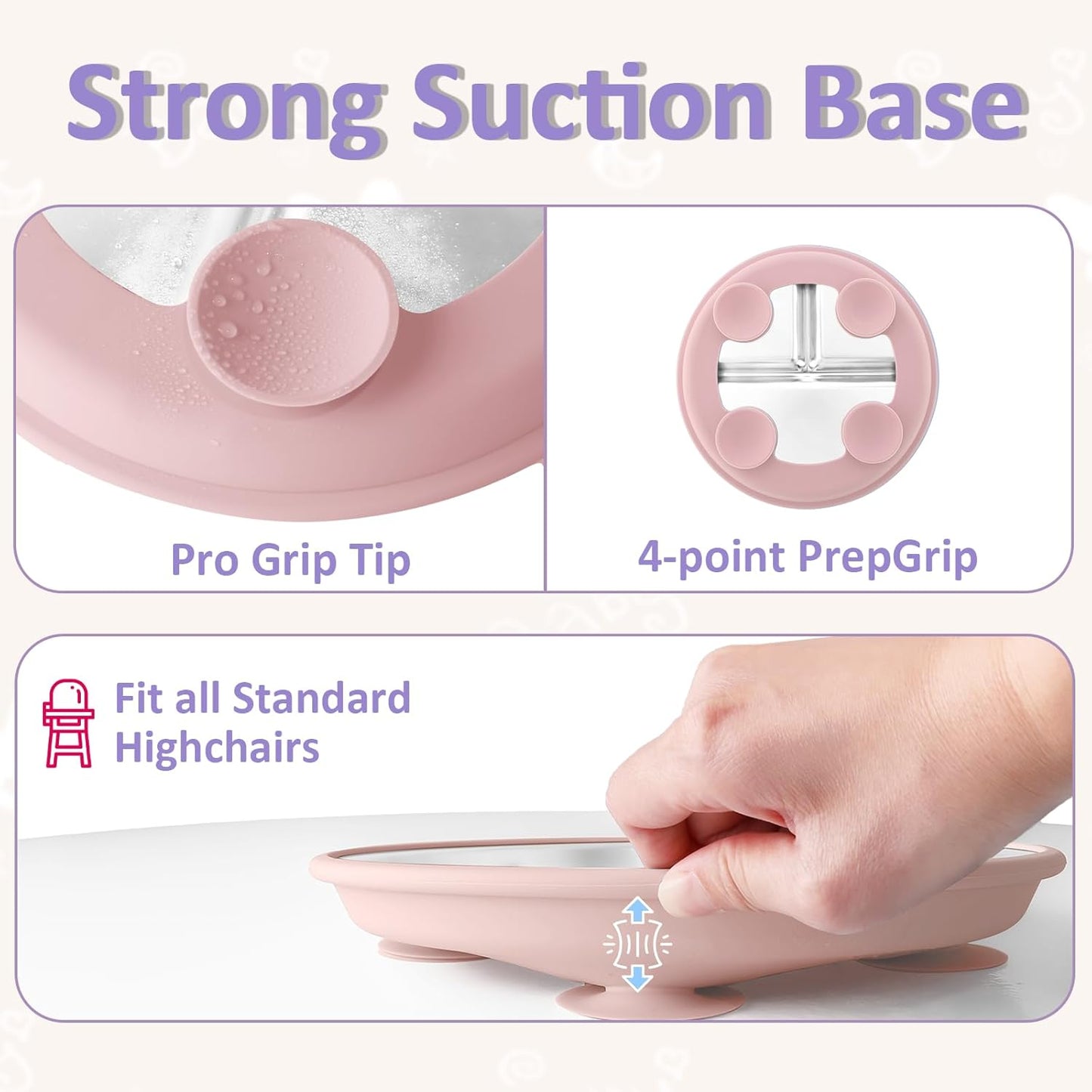 Stainless Steel Baby Plate with Suction, 9” Divided Toddler Plates with Removable Silicone Sleeves for Kids, Non-Toxic Non-Slip Unbreakable Dishwasher Safe Dinnerware Set of 2, Pink & Lilac