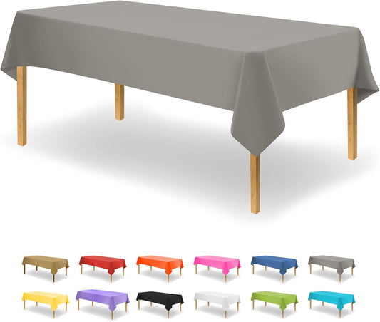 Silver Disposable Plastic Tablecloth for Rectangle Tables (48 Pack) Premium Decorative Table Cloths for Parties, Events & Weddings, Indoors & Outdoors, 54 x 108 inches