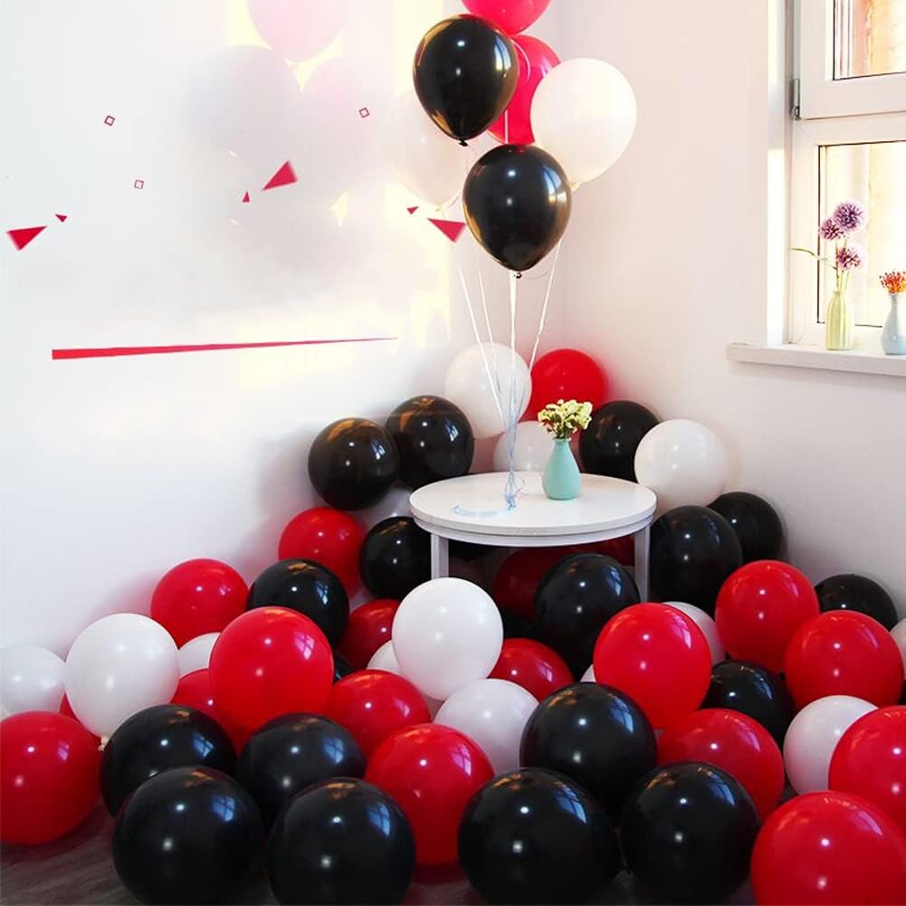 300 Pack Red Black and White Balloons - 5 Inch Mini Red Black and White Latex Small Balloons - 100 of Each Colors for Party Balloons Arch Wreath Assorted Colors Decorations