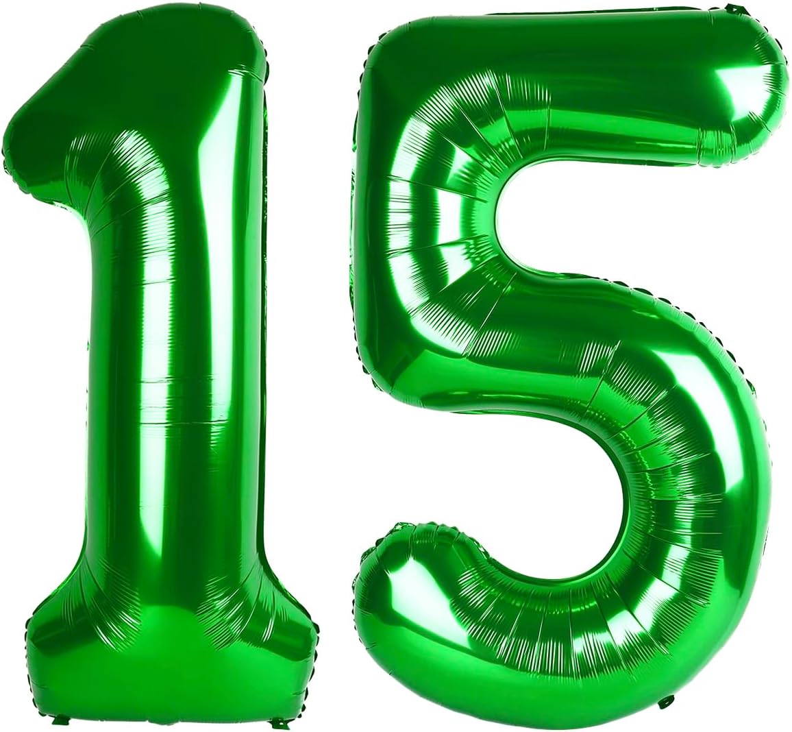 Green Number 15 Balloon 40 inch, 15 Number Balloons, 15th Green Birthday Decorations, 15 Year Old Girls Boys Party Supplies, St. Patrick's Day Games Theme Birthday Decorations
