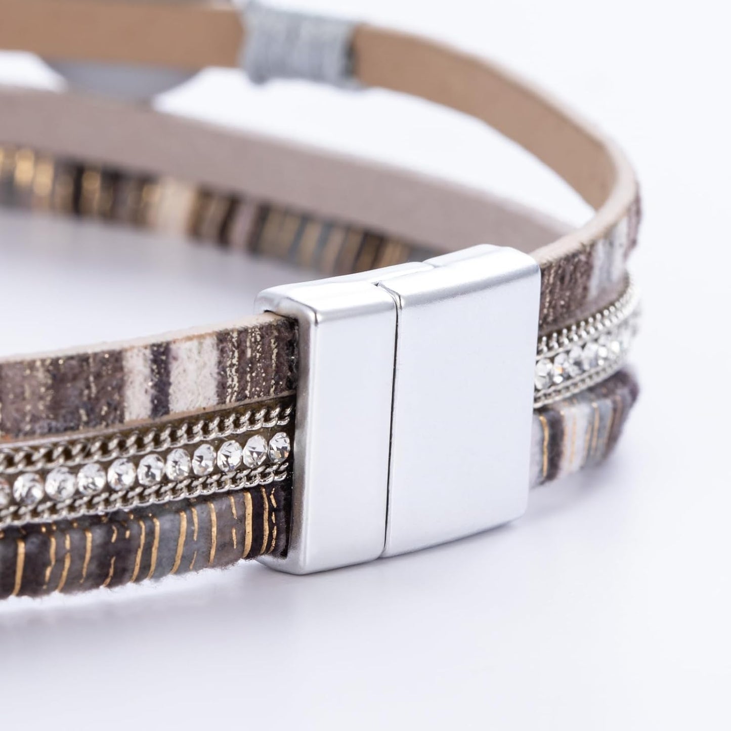 FANCY SHINY Leather Wrap Bracelet Boho Cuff Bangle Bracelets Crystal Bead Bracelet with Magnetic Clasp Jewelry Gifts for Women