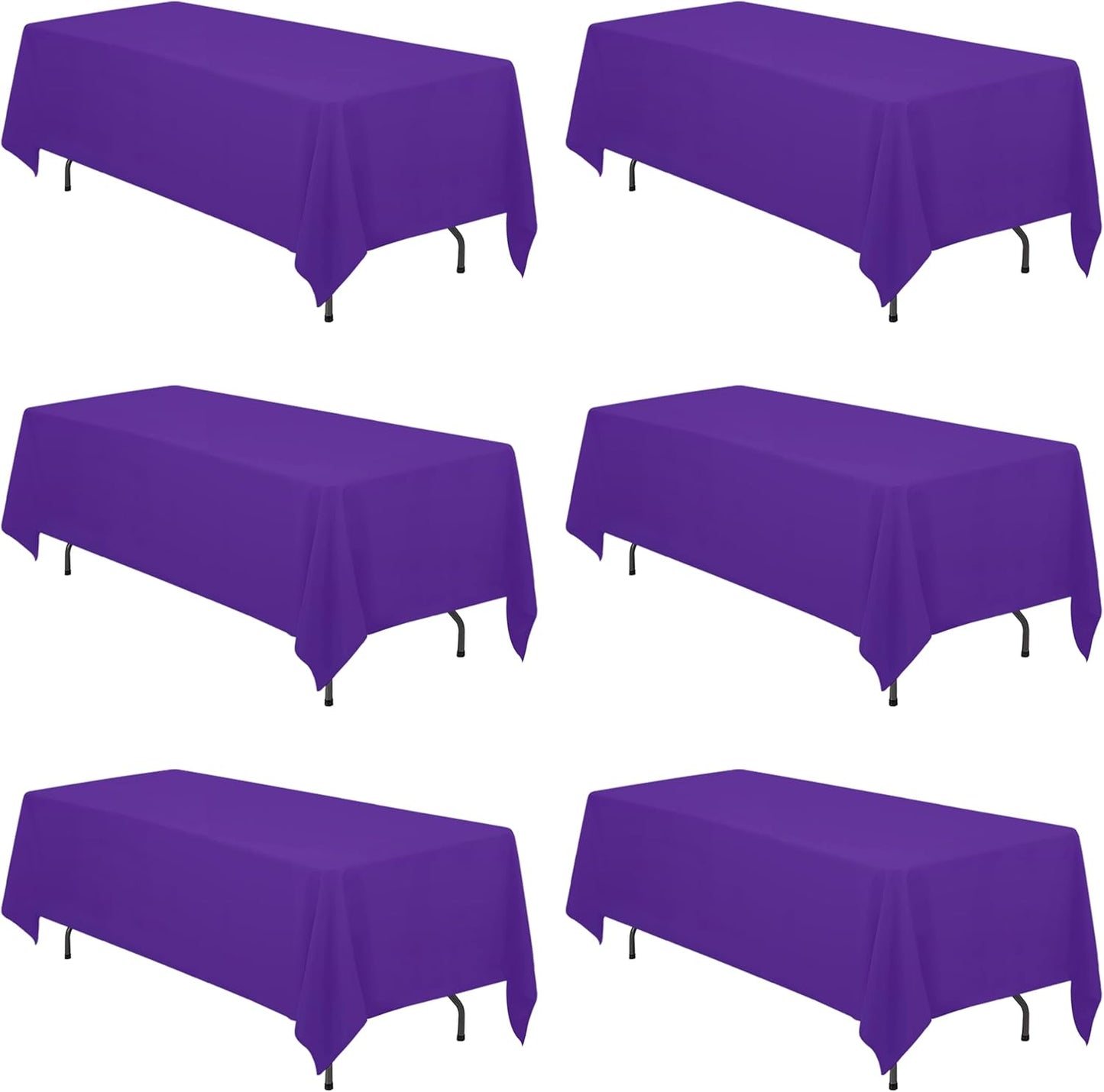 BRILLMAX 6 Pack Purple Tablecloths 70 x 120 Inch for 6ft or 8ft Rectangle Tables - Rectangular Bulk Linen Polyester Fabric Washable Cloth Cover for Wedding Reception Banquet Birthday Party