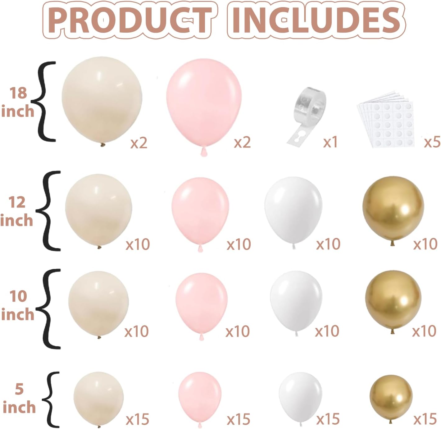 Pink Beige White Balloons Arch Kit, Light Pastel Pink Beige Sand White Chrome Gold Bobo Balloons for Engagement Wedding Bridal Shower Birthday Princess Party Decorations