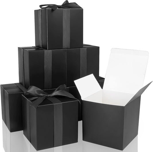 COTOPHER Small Gift Boxes 25 Pack 6x6x6 inches Black Gift Boxes with Lids for Gifts, Crafting, Wedding Party Favor, Cupcake Boxes, Candy, Bridesmaids Proposal Box with Ribbons and Stickers