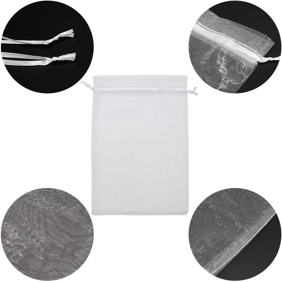 Staruby 100 Pcs Organza Bags - 3x4 Inch Drawstring Jewelry Gift Bags - Mesh Pouches for Wedding, Party, Christmas Gifts - White