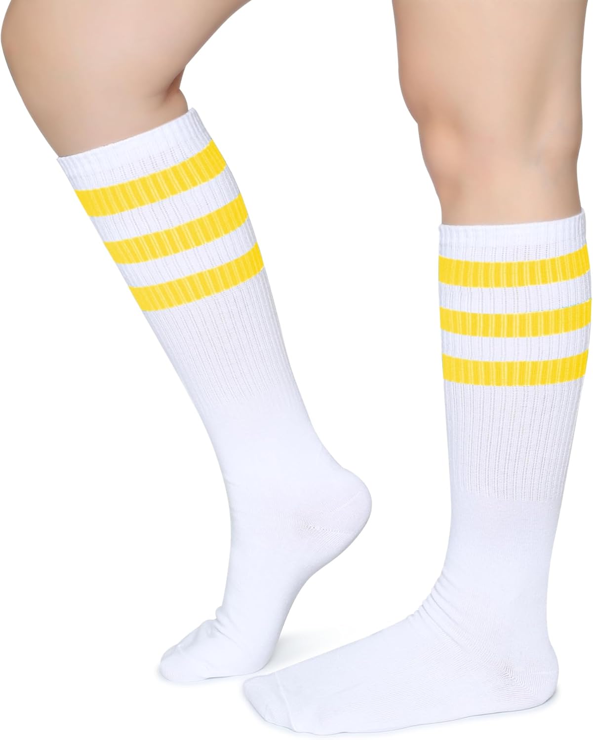 Henwarry Classic Triple Stripes Over the Calf Cotton Retro Tube Socks for Men and Women