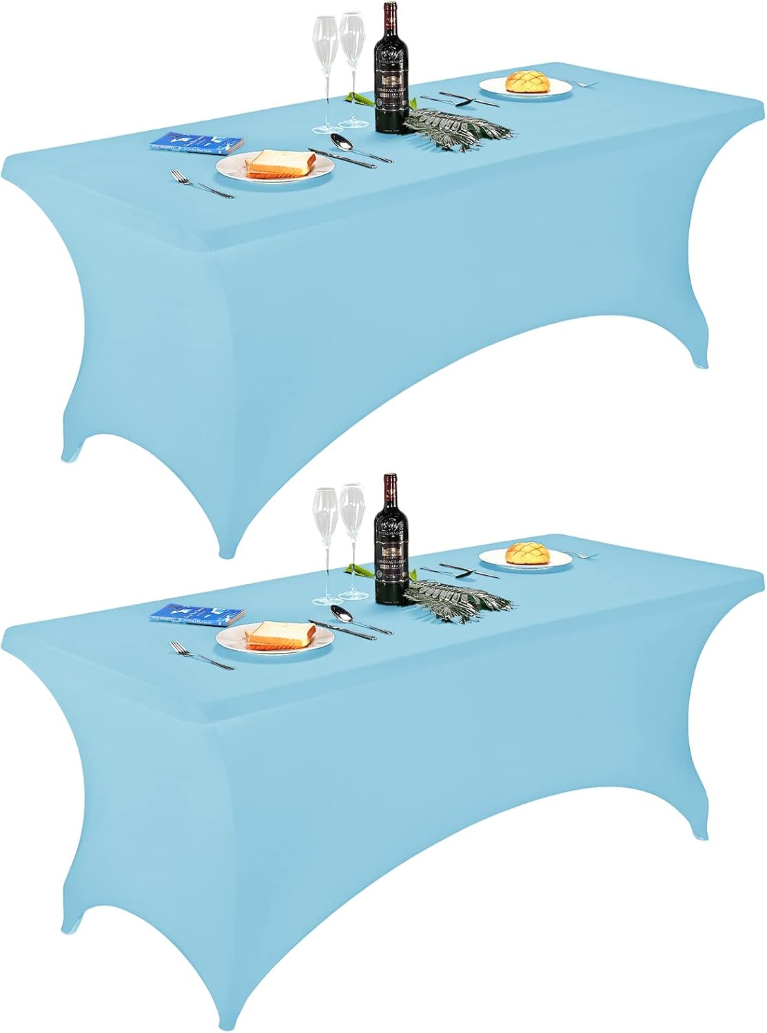 FORLIFE Spandex Tablecloth, 2 Pack 6ft Rectangular Fitted Table Covers, Universal Stretch Patio Table Covers for Wedding, Banquet, Party (Bluemist)