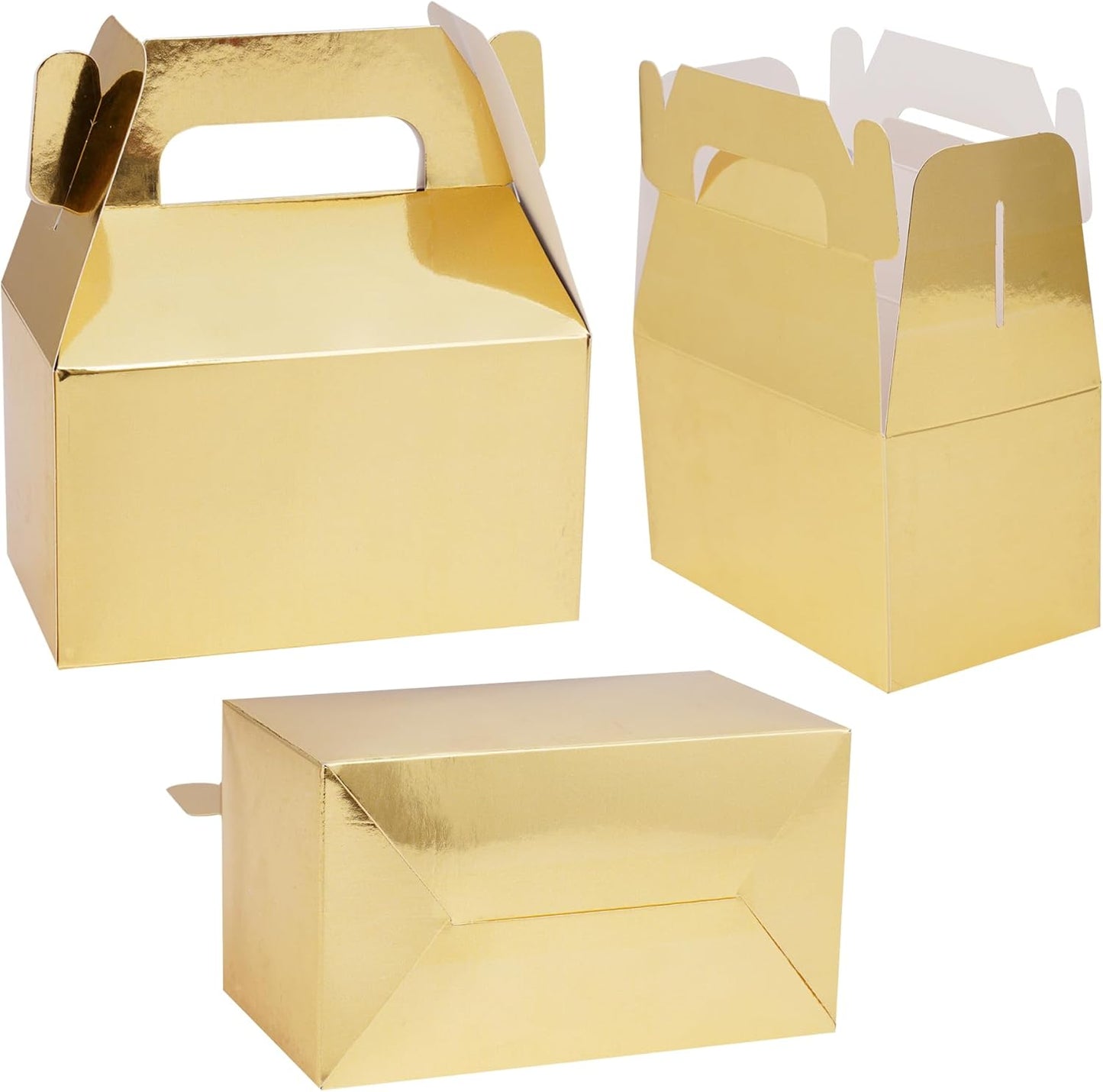 XAGLVV 24 Pack Gold Gable Boxes with Handles 6.2x3.5x3.5 Inch Paper Party Favor Gift Box for Wedding Birthday Baby Shower Graduation