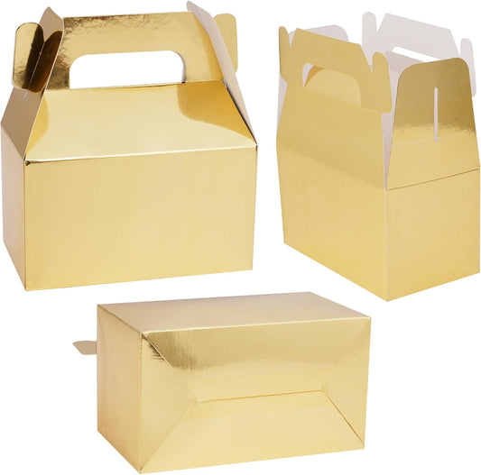 XAGLVV 24 Pack Gold Gable Boxes with Handles 6.2x3.5x3.5 Inch Paper Party Favor Gift Box for Wedding Birthday Baby Shower Graduation