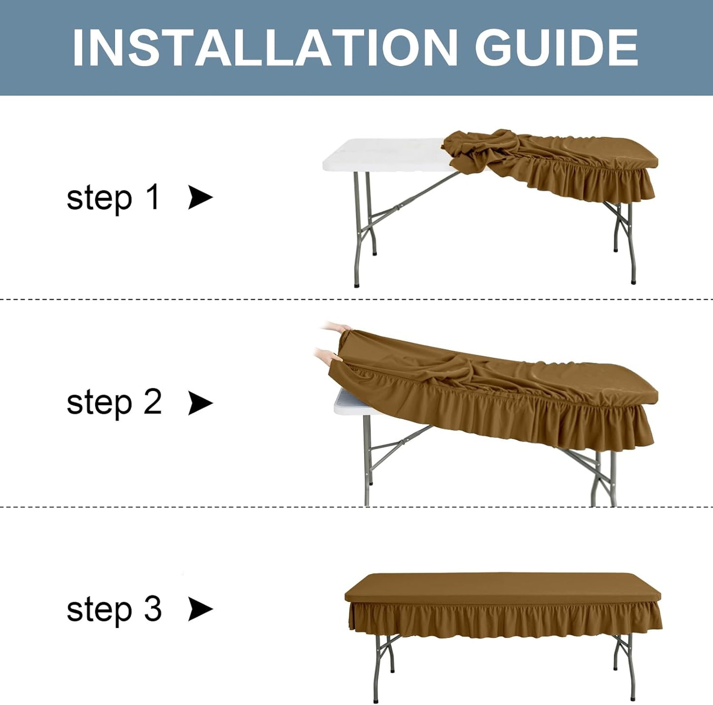 6ft Coffee Stretch Tablecloth for Rectangular Tables - Flared Wrap Design, Waterproof, Wrinkle-Resistant, Washable - Ideal for Weddings, Parties, Banquets & Table Protection