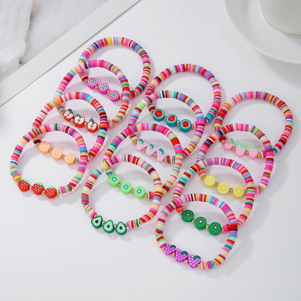 Friendship Bracelets Boho Stackable Bracelets for Women Surfer Heishi Clay Bead Bracelets Stretch Preppy Bracelets Colorful Boho Bracelets for Women