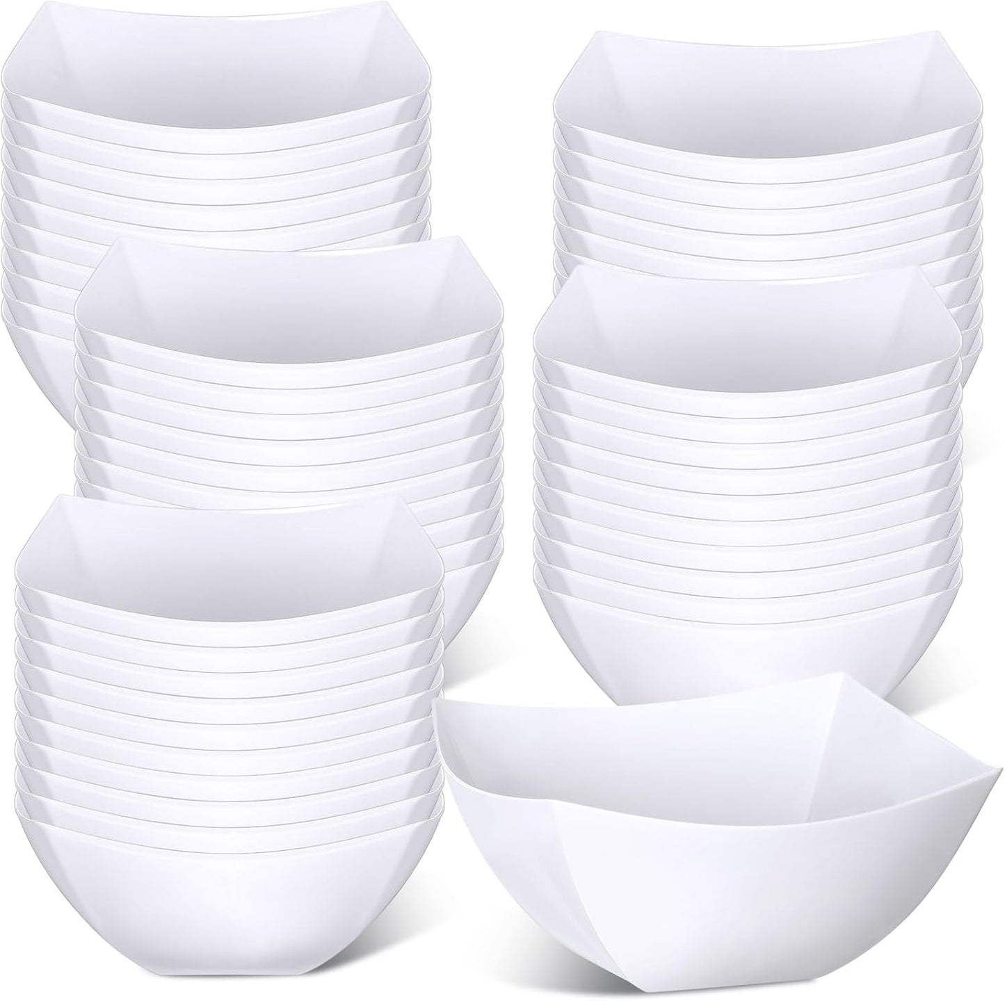 Tanlade 50 Pcs Square Plastic Serving Bowls Disposable Snack Salad Bowl Small Party Candy Bar Containers Taco Bar Serving Dishes for Buffet Chips Fruit(White,8 oz)