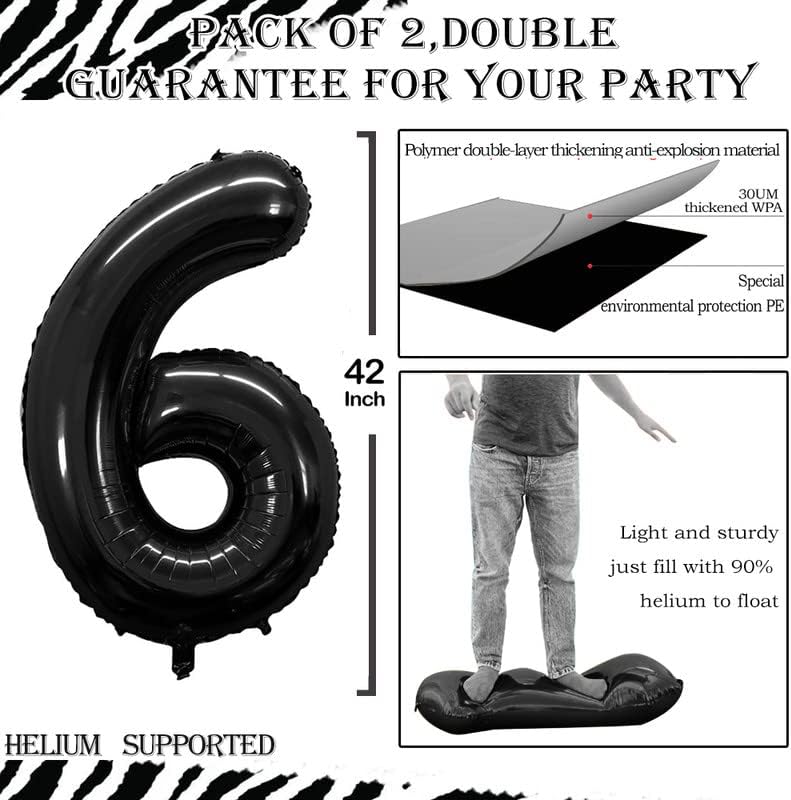 GOER Black Foil Balloons Number 6,Huge Number Balloons for 6th Birthday Party Supplies Anniversary Decorations (3 pcs,42 inch,32 inch,16inch)