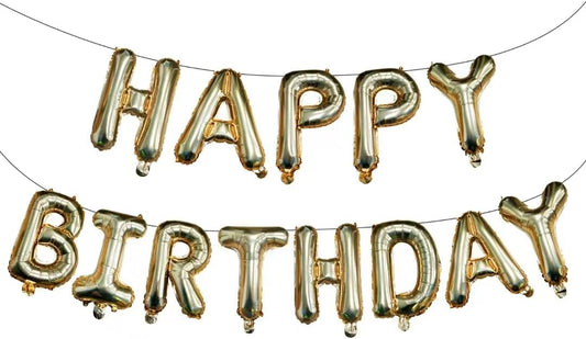 KALOR Light Gold Happy Birthday Balloons Banner, 16 Inch Mylar Foil Letters Balloon Sign for Women, Men, Boys & Girls Kids Birthday Decorations Photo Backdrop