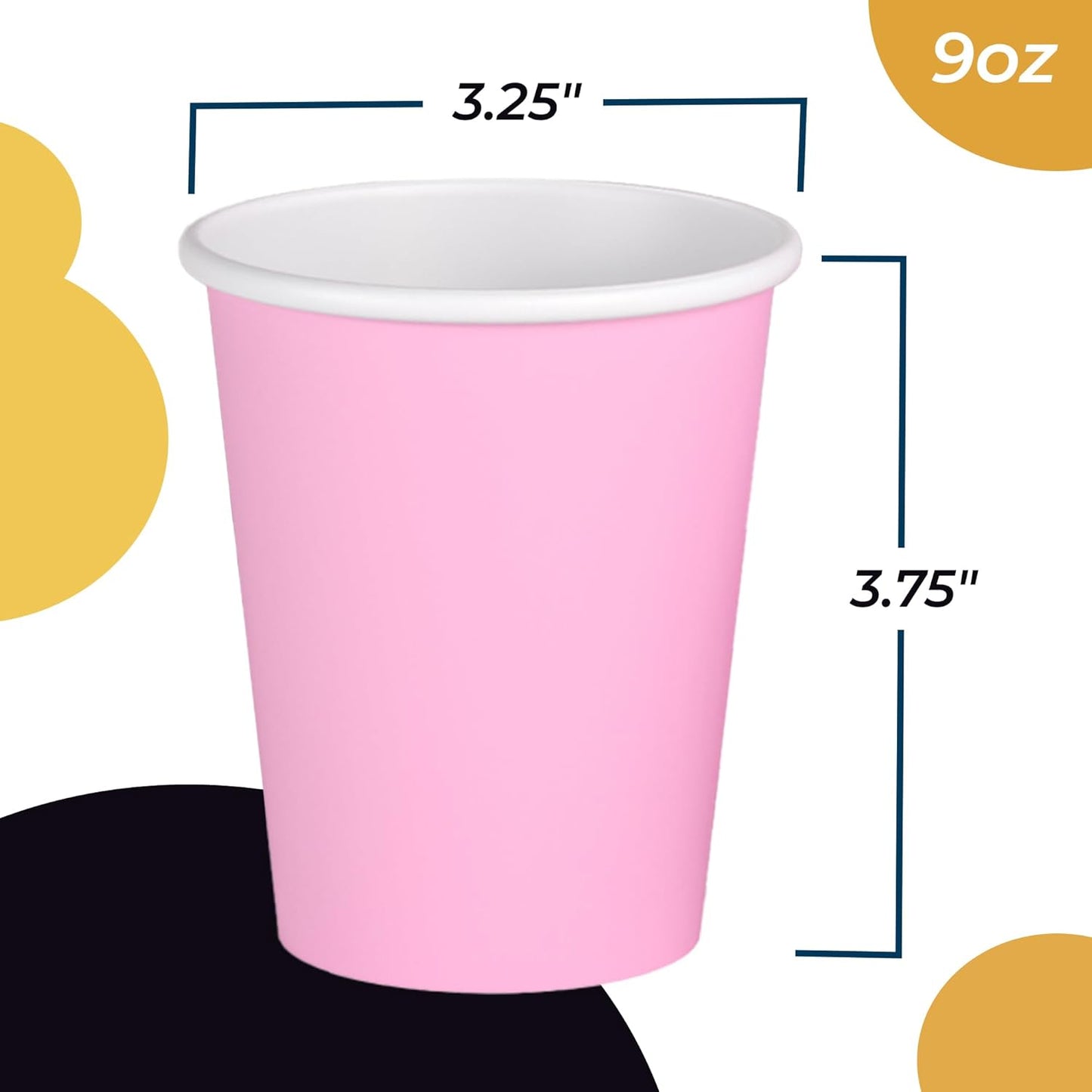 Party Solids Pink Paper Cups 9 oz Durable Disposable Cups 100 Paper Tumblers for Hot Drinks and Cold Drinks Thick 280 GSM Hot Cup for Tea & Coffee Cup To Go Fun Colors for Parties & Events