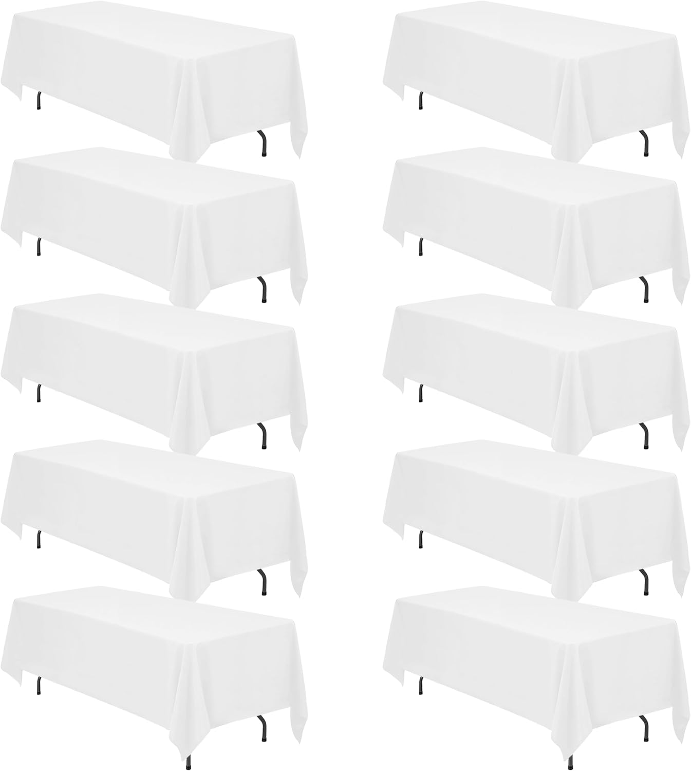 BRILLMAX 10 Pack White Tablecloths 70 x 120 Inch for 6ft or 8ft Rectangle Tables - Rectangular Bulk Linen Polyester Fabric Washable Cloth Cover for Wedding Reception Banquet Birthday Party