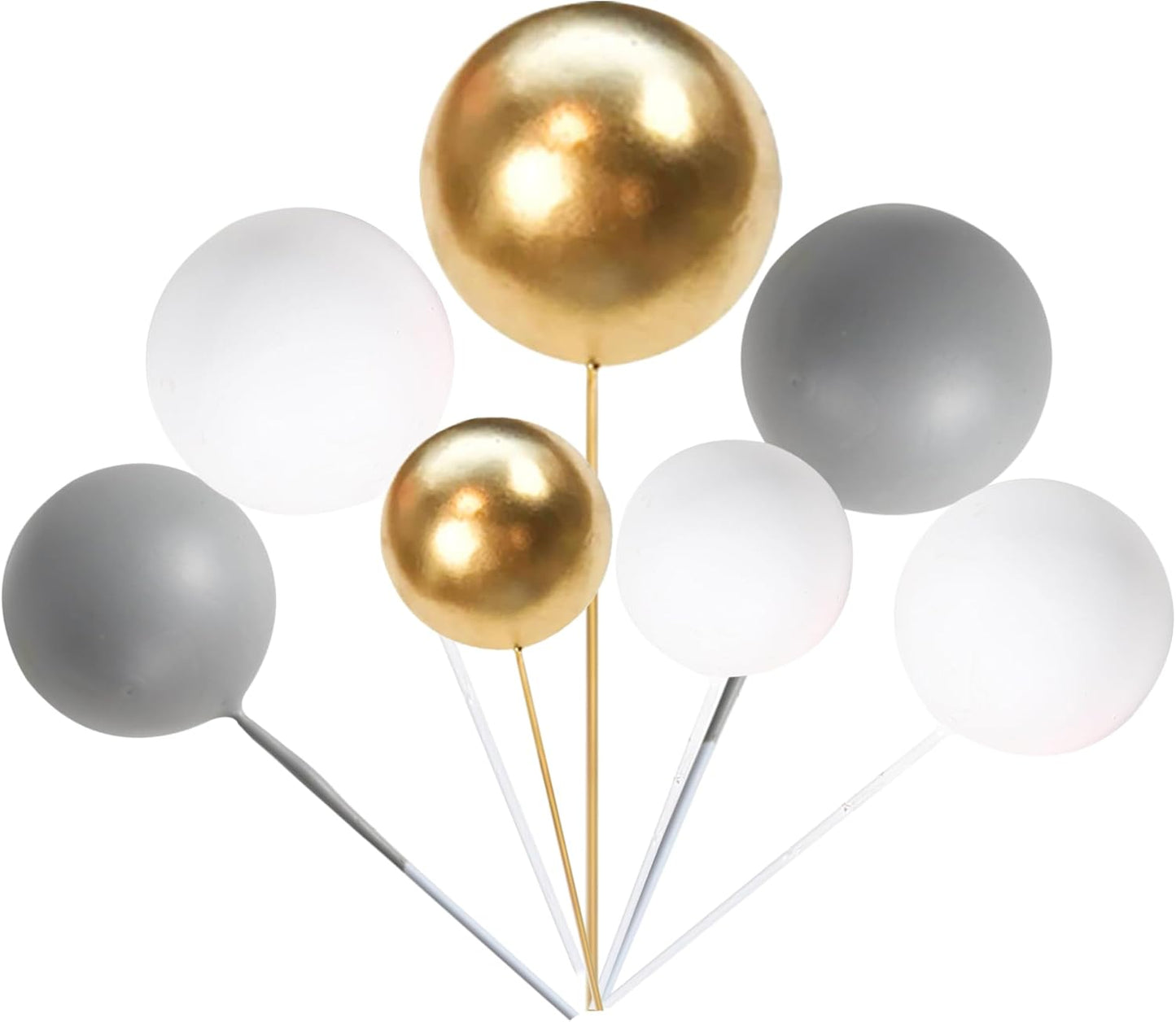 24 PCS Ball Cake Toppers Balls Cupcake Toppers Insert Foam Ball Cake Picks Mini Balloon Cake Decoration for Wedding Baby Shower Birthday Party Cake Decorations Supplies Dark Grey Gold White