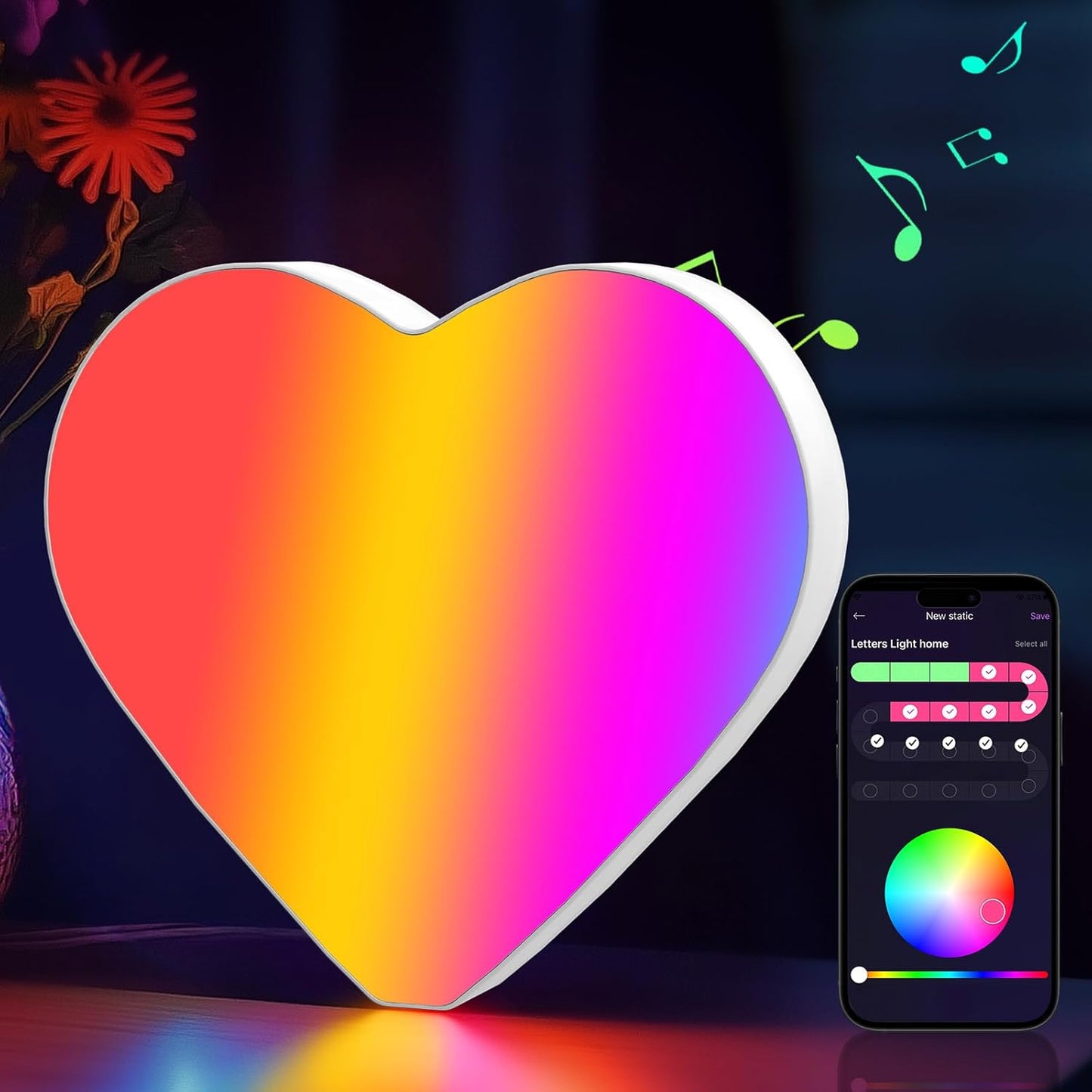 Light Up Letters Marquee Letter - Music Sync RGB Color Changing LED Lights Letter Logo Game Lights for Girls Women Party Birthday Christmas Valentine's Day Wall Desktop Decoration (MRGB-Love)