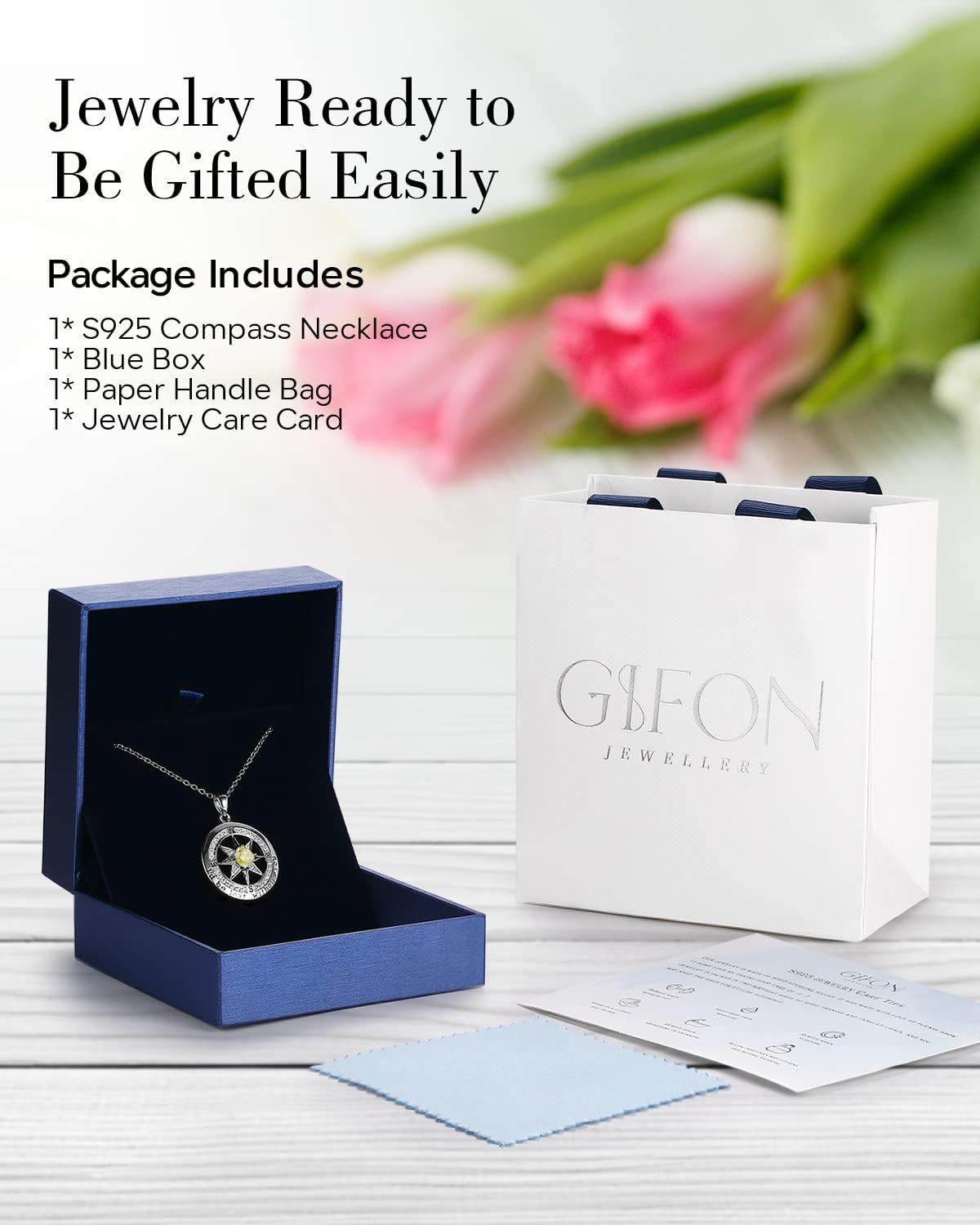 S925 Necklace Gift for Wife |Compass Jewelry |Women Anniversary |Sterling Silver |Girlfriend Birthday Gifts for Her Valentines |I'd be Lost without You |Jewel 18K Gold