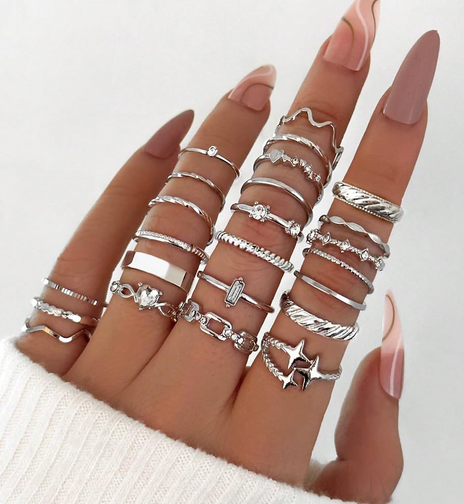 iF YOU 25 Pcs Gold Knuckle Ring Set for Women, Chunky Stackable Finger Midi Rings, Silver Simple Stacking Cute Rings Pack Trendy Stuff Jewelry Gift