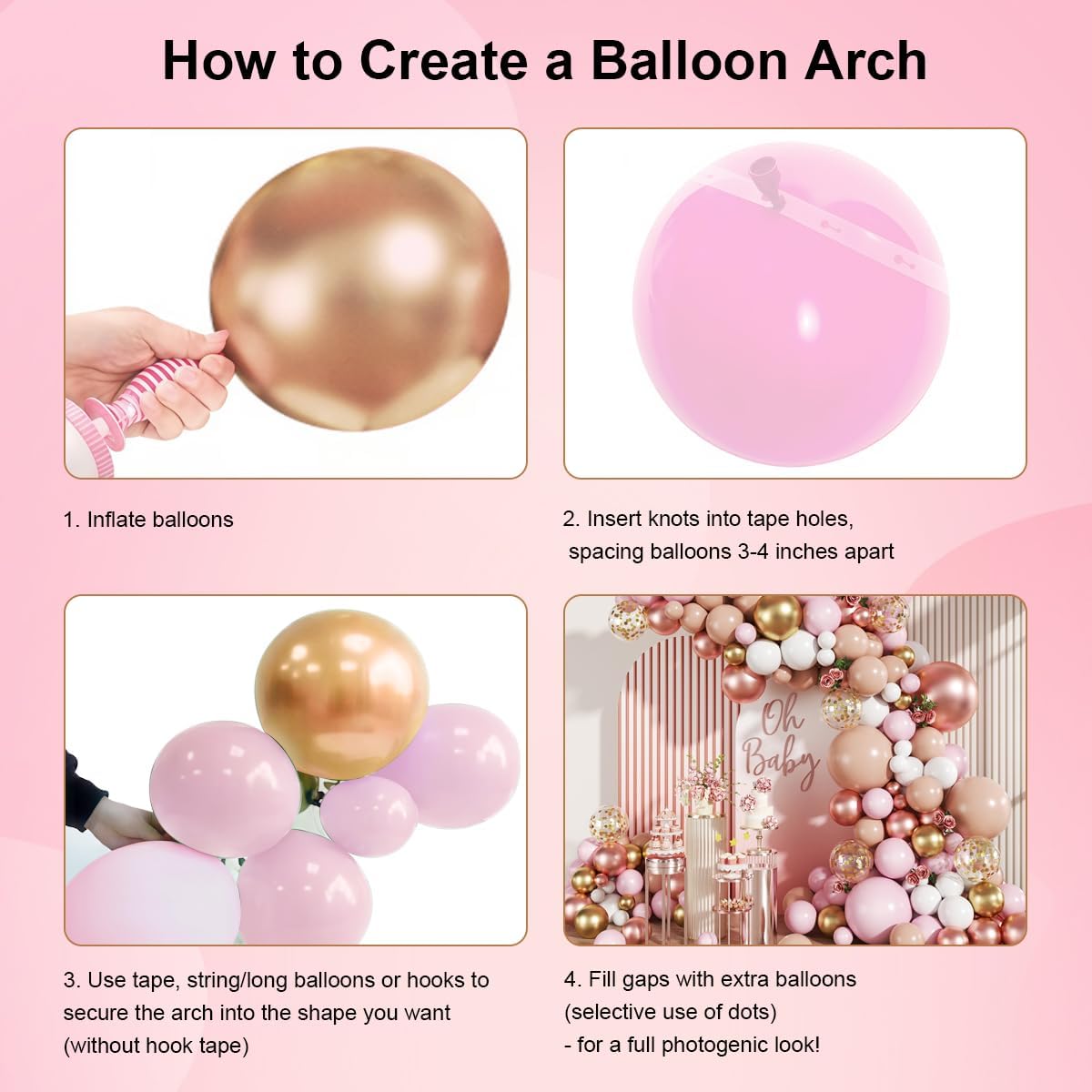 Rose Gold Balloon Arch Kit, 147Pcs Metallic Gold White Pastel Nude Pink and Rose Gold Balloons Garland with Confetti for Wedding Bridal Baby Shower Princess Girl Birthday Party Decorations