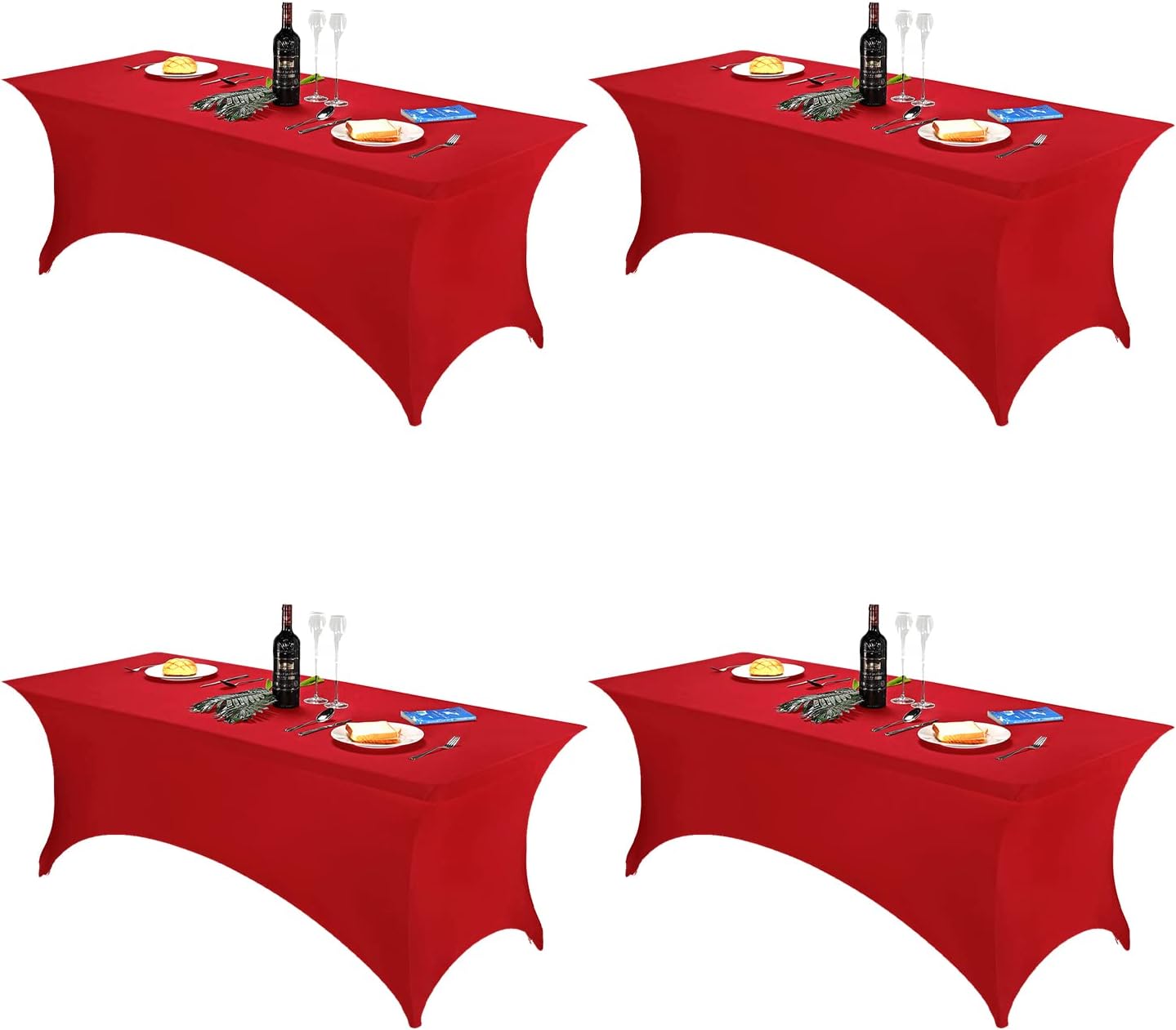 FORLIFE 4Pack Spandex Table Covers，Fitted Tablecloth for Rectangular Tables, Stretch Patio Table Covers, Universal Spandex Table Cover for Wedding, Banquet, Party (6ft, Red)